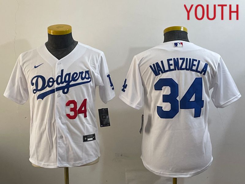 Youth Los Angeles Dodgers #34 Valenzuela White Game 2024 Nike MLB Jersey style 1029